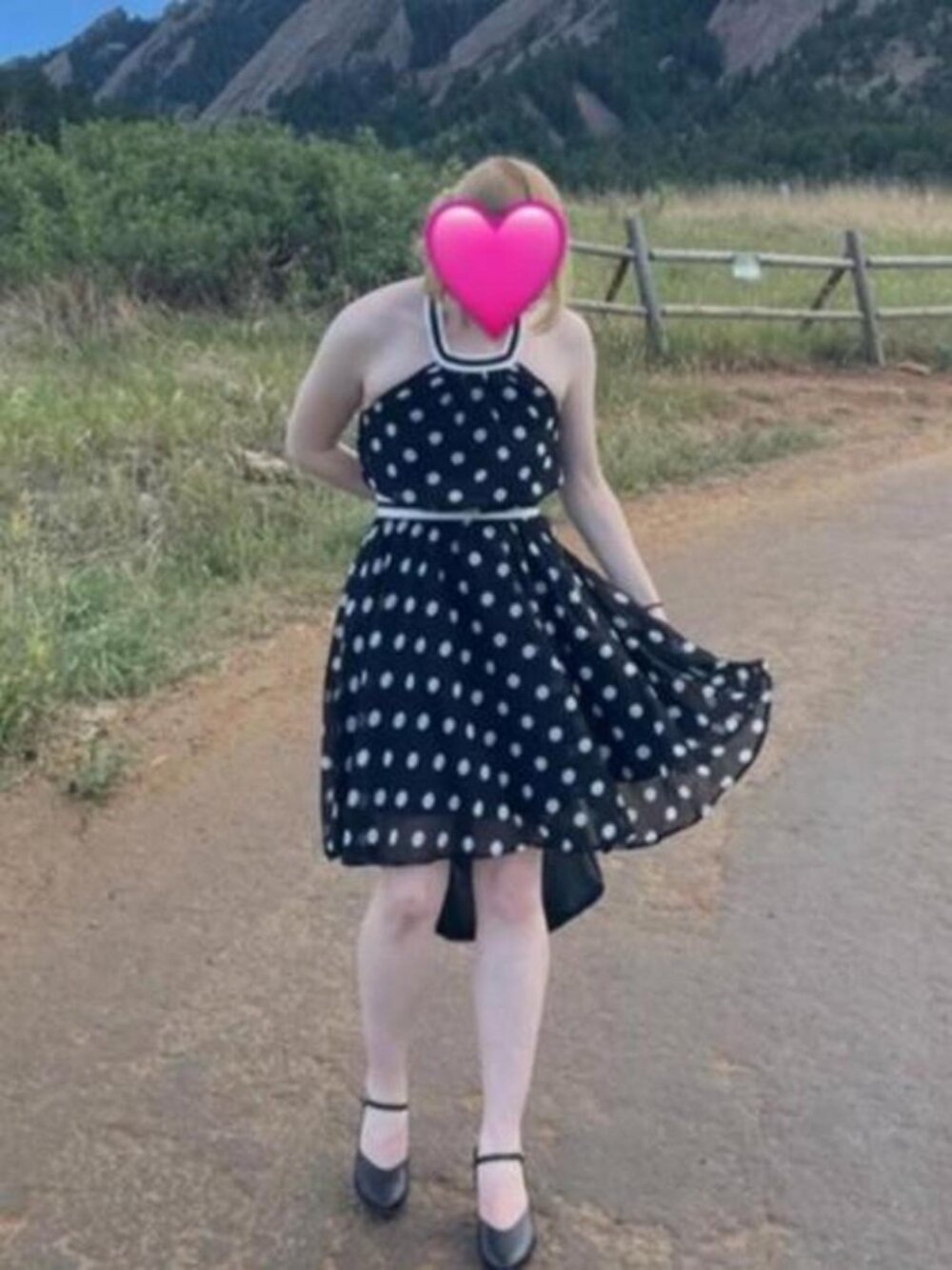 Black and white polka dot halter mini dress